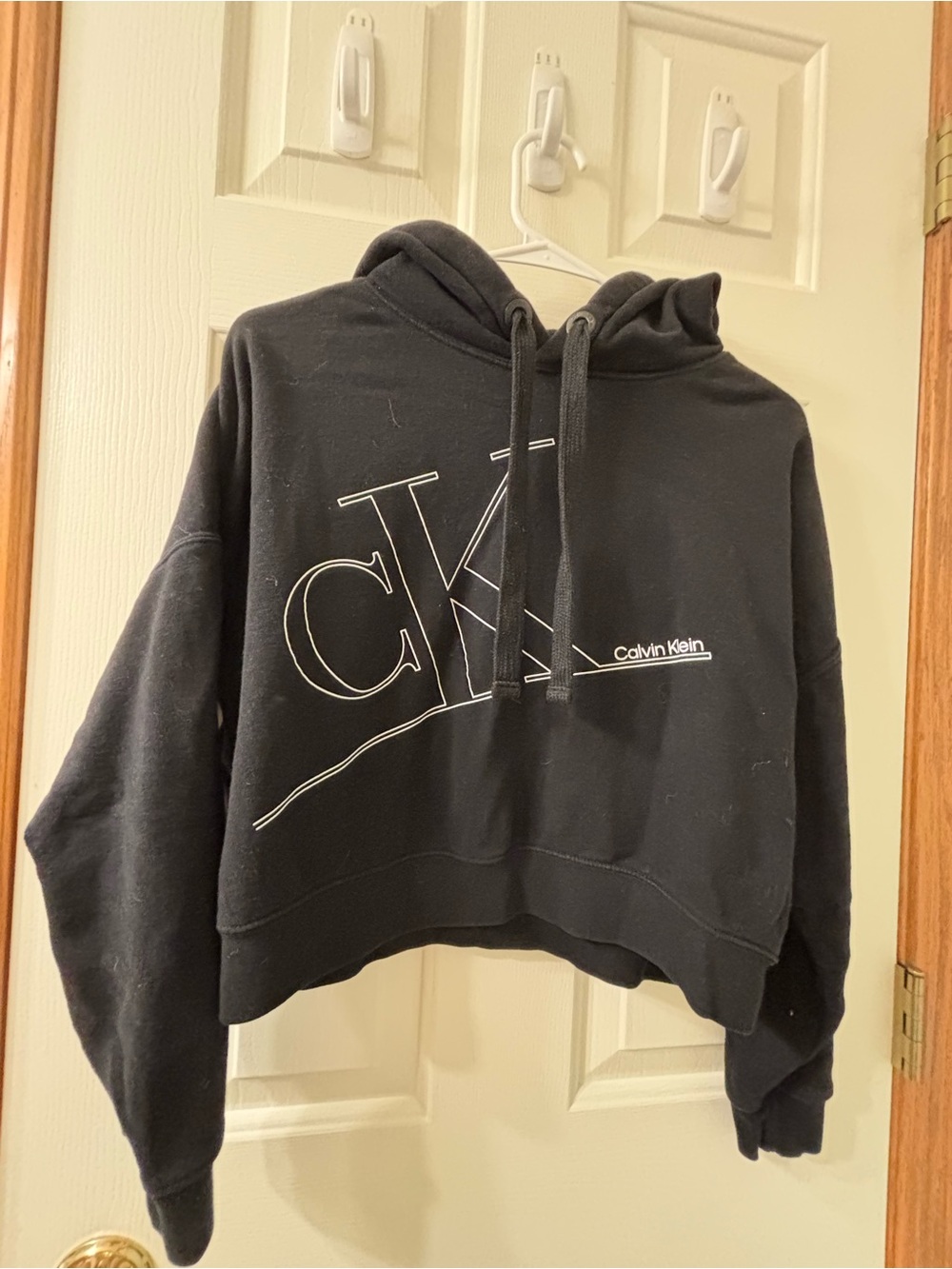 Calvin Klein Black Cropped CK Logo Hoodie Sweater